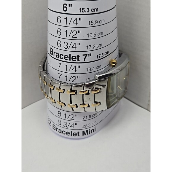 Mens Elgin Two Tone Rectangle Tank Quartz Watch Diamond Accent 33mm New Battery - Picture 7 of 11